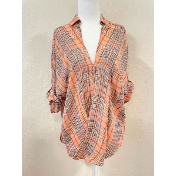 Holding Horses Tops - ~ Sz 6 Holding Horses Blouse Light Flowy Convertible Sleeves Oversized 6 Boho Sm